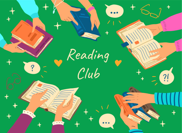 卡通色彩阅读俱乐部概念横幅海报图片下载