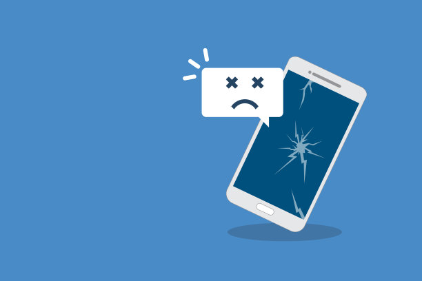 破碎的智能手机带着悲伤的微笑。故障电话服务，恢复和修复的理念图片下载
