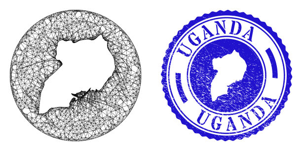 网网模版乌干达地图和垃圾圆形密封图片下载