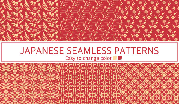 无缝图案日本图案红金图片下载