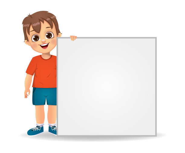快乐可爱的小男孩手里拿着空白的横幅图片下载