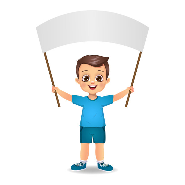男孩拿着一面空白的旗子图片下载