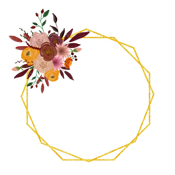 秋天黄金框架。构成装饰用的。用于设计和装饰的花。为明信片和请柬画画。的生日。学校。婚礼设计元素图片下载