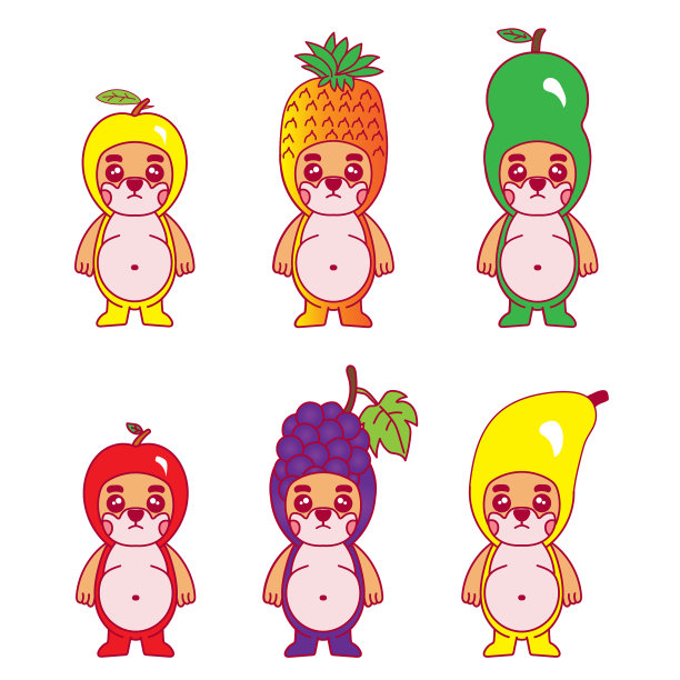 卡通狗吉祥物与水果服装图片下载