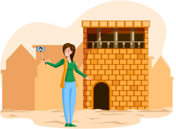 一名女游客站着自拍图片下载