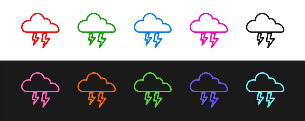 设置线风暴图标孤立在黑色和白色图片下载