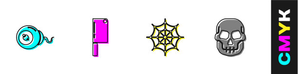 设置眼睛，肉直升机，蜘蛛网和头骨图标图片下载