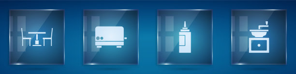 木桌配椅，烤面包机，调味瓶图片下载