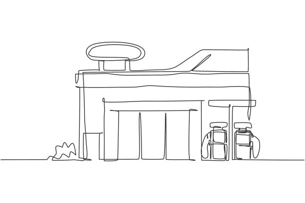 单线画加油站建筑图片下载