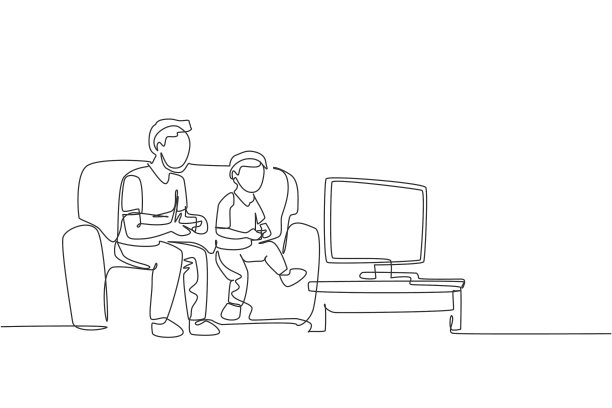 一条线画着年轻的父子图片下载