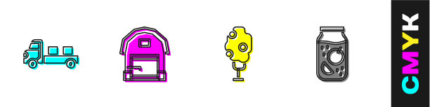 设置皮卡卡车农场房子树与苹果和图片下载