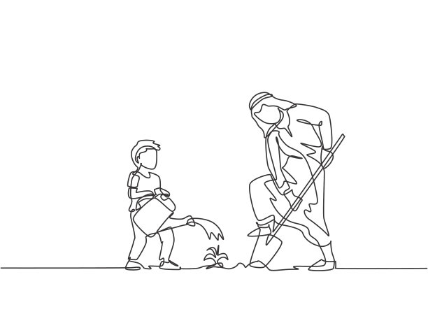 一个连续的线画年轻的伊斯兰男孩图片下载