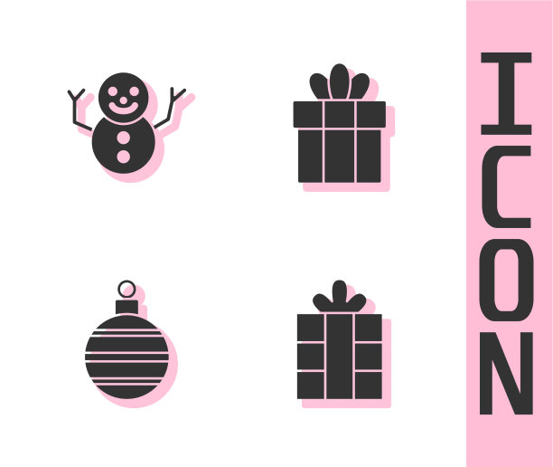 集礼盒圣诞雪人球和图标图片下载