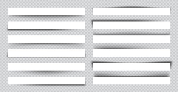 一套白色的空白纸屑与阴影。在棋盘格背景上的页面分隔符。逼真的透明阴影效果。为设计元素。矢量图图片下载