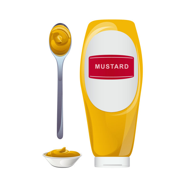 芥末。第戎蜂蜜酱奶油。卡通风格的食品品牌向量设计。图片下载