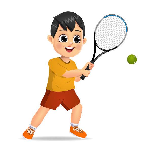 可爱的男孩在打网球图片下载