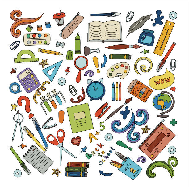 回到学校大涂鸦套文具图片下载