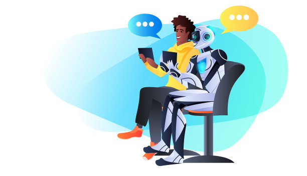 非裔美国人在和机器人聊天图片下载