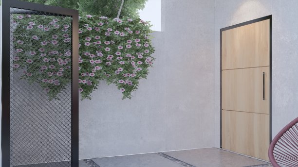 一个带有现代实业家概念的迷你花园，在一个明亮清新的早晨拍摄了一些植物和树木图片下载