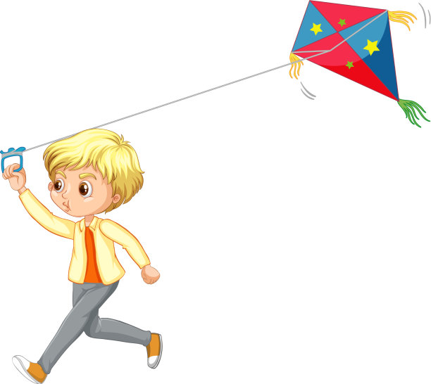 可爱的男孩玩风筝卡通人物孤立图片下载