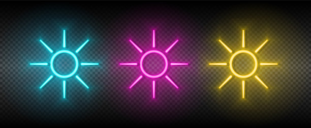 太阳、蓝色、粉红色和黄色霓虹灯图标集图片下载