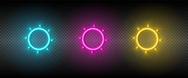 太阳、蓝色、粉红色和黄色霓虹灯图标集图片下载