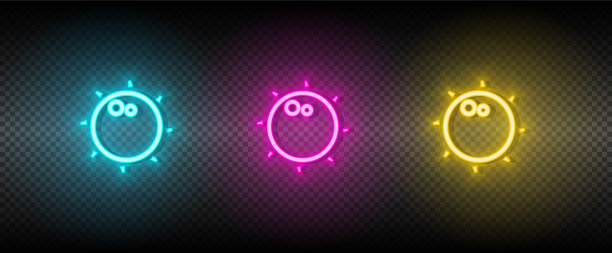 太阳、蓝色、粉红色和黄色霓虹灯图标集图片下载