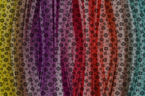 彩色垂直曲线与灰色花卉图案。纺织品，纺织品，织物，包装图片下载