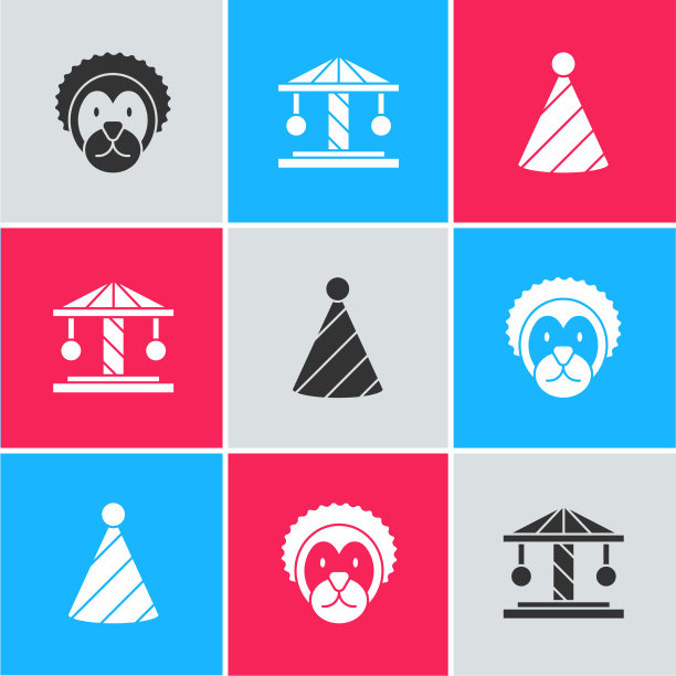 设置野生狮子吸引旋转木马和派对帽子图片下载