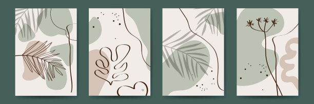 植物墙艺术集叶线艺术图片下载