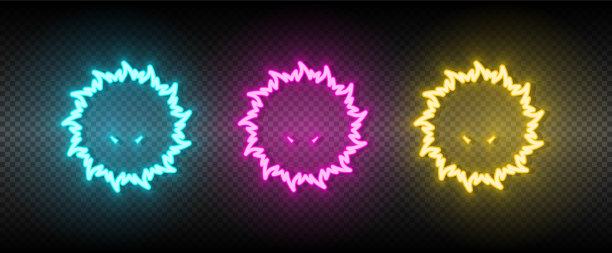 太阳、蓝色、粉红色和黄色霓虹灯图标集图片下载