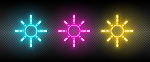 太阳、蓝色、粉红色和黄色霓虹灯图标集图片下载
