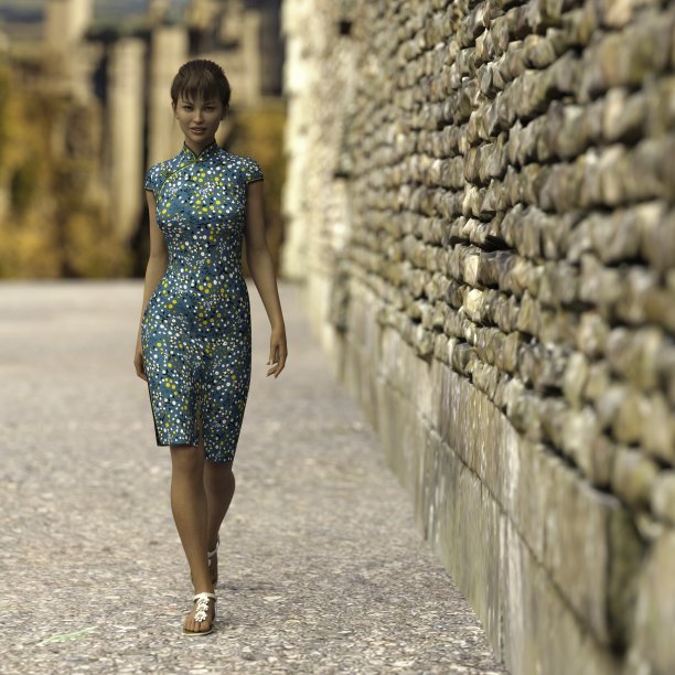 亚洲女人走路。图像中的人物是通过3D渲染由计算机生成的。由于该人物是虚构的，因此不需要模特肖像权授权图片下载