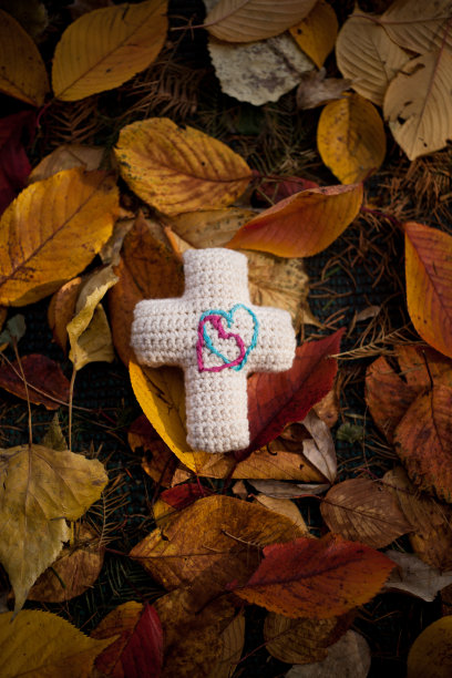 落叶背景血符号交叉图片下载