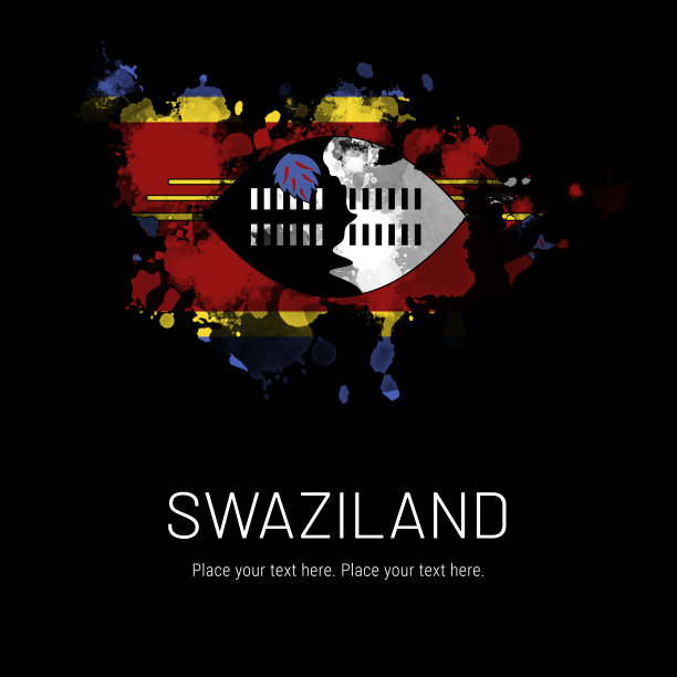 斯威士兰国旗墨水溅在黑色背景上图片下载