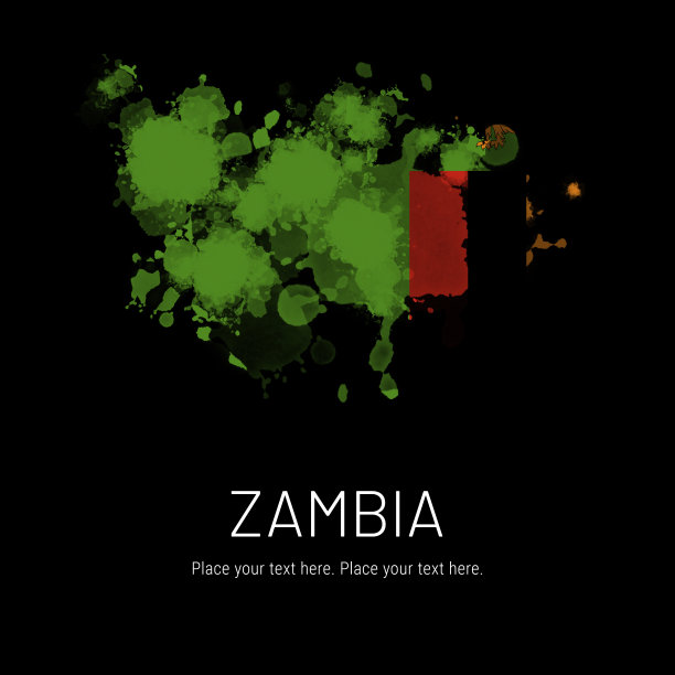 赞比亚国旗墨水溅在黑色背景上图片下载