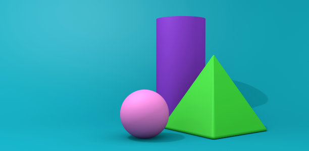 3 d演示。简单的几何图形孤立在蓝色背景上。图片下载