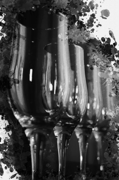 数码水彩画酒杯。一排空的干净的g图片下载