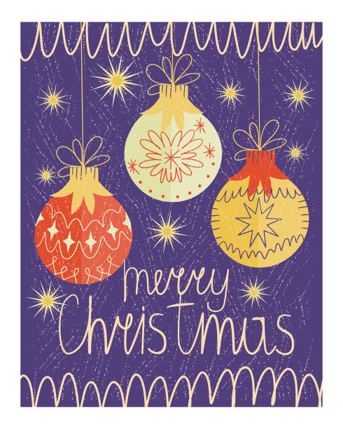 圣诞贺卡中的现代复古风，新年快乐矢量插画图片下载