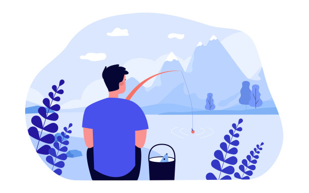 一个人在湖边抓鱼图片下载