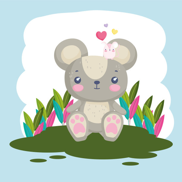 草上的毛绒老鼠图片下载