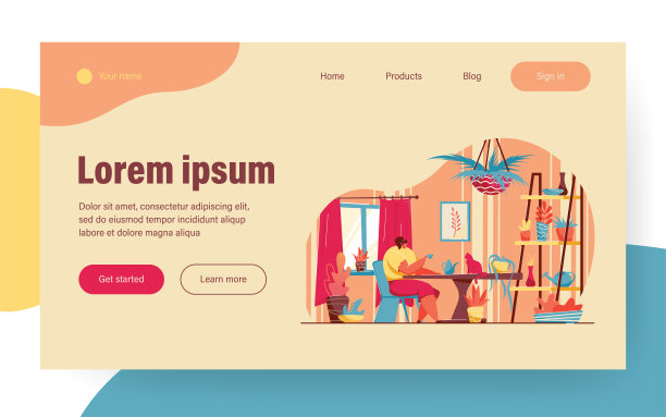 女人坐在桌子旁，旁边放着盆栽和猫图片下载