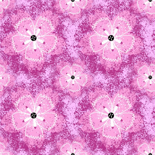 无缝模式。粉红色几何风格的花与粉红色背景上的飞溅纹理图片下载