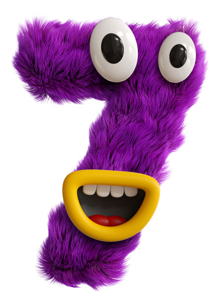 紫色卡通人物怪物脸数。3d渲染字母符号孤立。图片下载