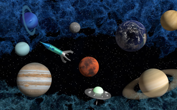 以太阳系为背景的未来宇宙飞船图片下载