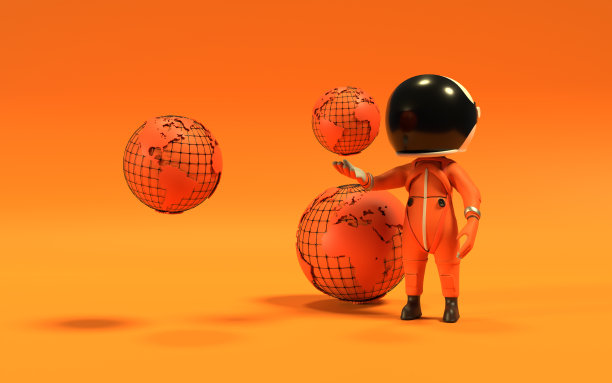 卡通宇航员或宇航员在橙色背景下介绍太空图片下载