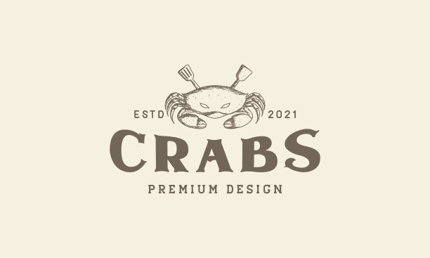 锅铲上有螃蟹标志，象征复古图标图片下载