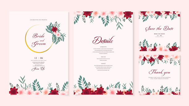 花卉婚礼婚礼请帖模板。野生花园的花。带文本占位符的详细设计边框框架。奢华明亮闪亮浪漫。保存日期，问候，矢量图片下载