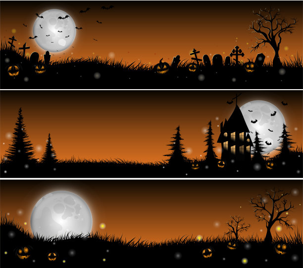 三套多彩的万圣节旗帜。图片下载