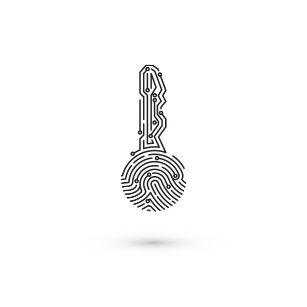 电路指纹密钥。软件登录的生物识别ID。安全系统用户验证。向量图片下载
